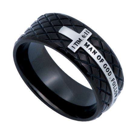 Black Diamond Back Cross Ring, "Man Of God"