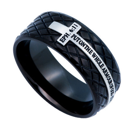 Black Diamond Back Cross Ring, "Armour Of God"