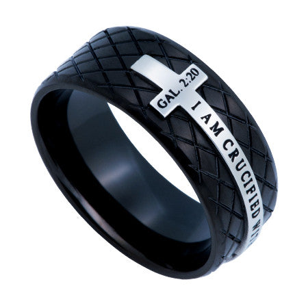 Black Diamond Back Cross Ring, "Crucified"