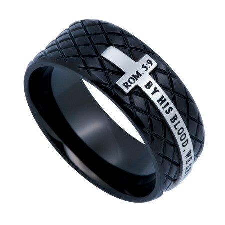 Black Diamond Back Cross Ring, "Blood"
