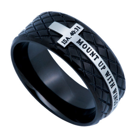 Black Diamond Back Cross Ring, "Eagle's Wings"