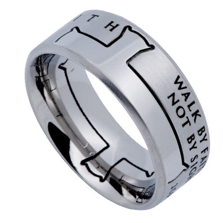 Silver Iron Cross Ring, "Walk By Faith"