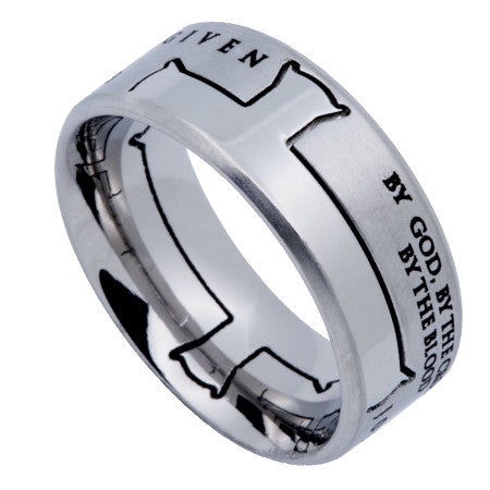 Silver Iron Cross Ring, "Forgiven"