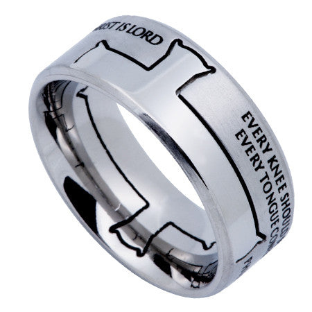 Silver Iron Cross Ring, "Jesus Is Lord"