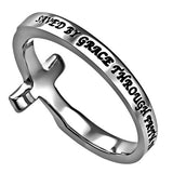 Sideway Cross Ring, "Saved By Grace"