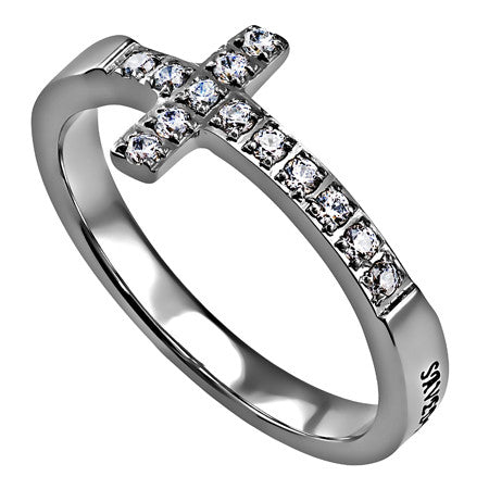 Sideway Cross Ring, "Saved By Grace"