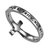 Sideway Cross Ring, "Walk By Faith"