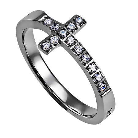 Sideway Cross Ring, "Walk By Faith"