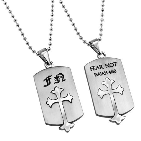Old English Shield Cross Silver, "Fear Not"