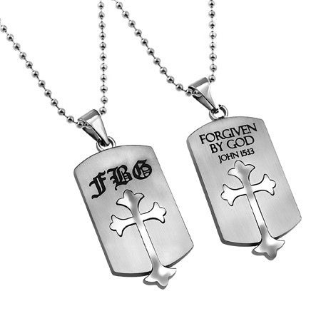 Old English Shield Cross Silver, "Forgiven By God"