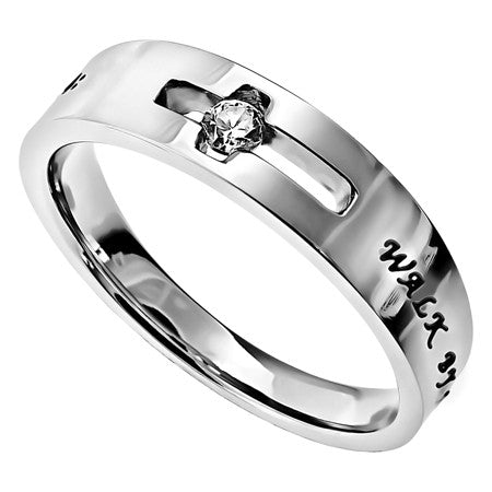 Solitaire Ring, "Walk By Faith"