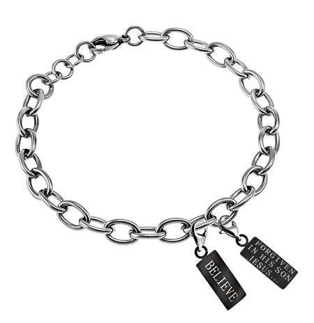 Scripture Charm Bracelet, Ebony Charms -"Believe"
