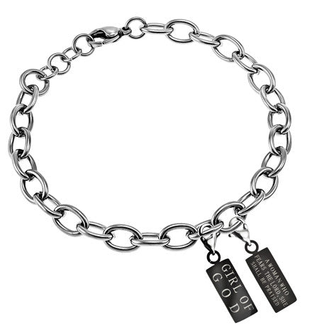 Scripture Charm Bracelet, Ebony Charms -"Girl Of God"