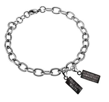 Scripture Charm Bracelet, Ebony Charms -"True Love Waits"