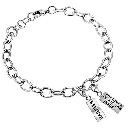 Scripture Charm Bracelet, Silver Charms - "Believe"