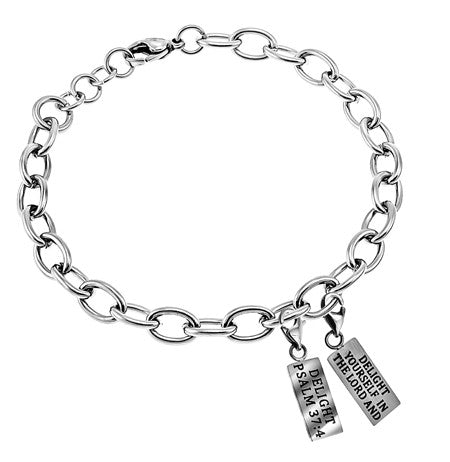 Scripture Charm Bracelet, Silver Charms - "Delight"