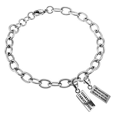Scripture Charm Bracelet, Silver Charms - "Guarded"