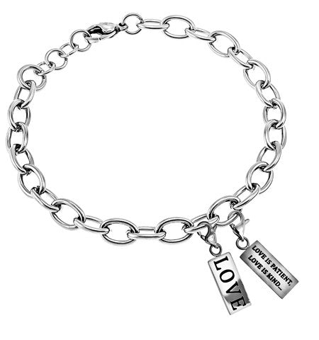 Scripture Charm Bracelet, Silver Charms - "Love"