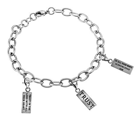 Scripture Charm Bracelet, Silver Charms - "Trust"