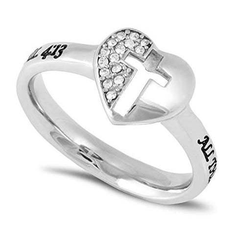 Padlock Heart Ring ALL THINGS THROUGH CHRIST MY STRENGTH - PHIL. 4:13-Wholesale
