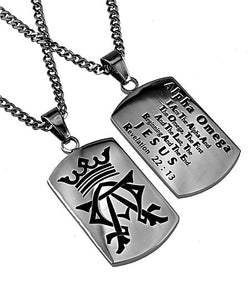 Alpha Omega Dog Tag, "Alpha Omega"  | Stainless Steel Dog Tag | Bible Versers Jewelry