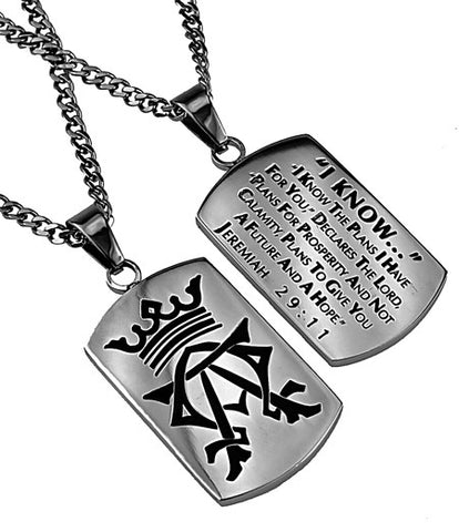 Alpha Omega Dog Tag, "I Know" | Stainless Steel Dog Tag | Bible Versers Jewelry