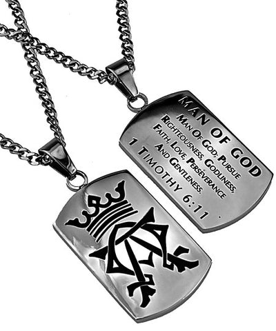 Alpha Omega Dog Tag, "Man of God" | Stainless Steel Dog Tag | Bible Versers Jewelry