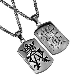 Alpha Omega Dog Tag, "Way Truth Life" | Stainless Steel Dog Tag | Bible Versers Jewelry