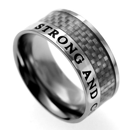 Carbon Fiber White Ring, "Strong and Courageous"