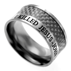 Carbon Fiber White Ring "I Killed Jesus"