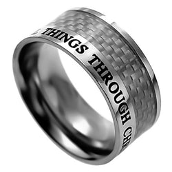 Carbon Fiber White Ring, "Christ My Strength"
