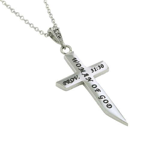Angle Cross Necklace, "WOMAN OF GOD"