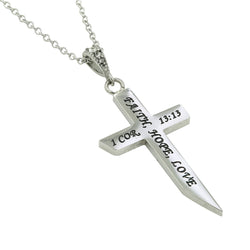 Angle Cross Necklace, "FAITH HOPE LOVE"
