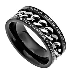 Black Chain Ring, "No Weapon" | Isaiah 54:17 | Christian jewelry