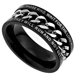 Black Chain Ring,"Strength"  | Isaiah 40:31 | Christian jewelry