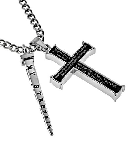 Black Cross and Nail, "Crucified"  | Stainless Steel  | Christian Jewelry