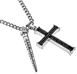 Black Cross and Nail, "Strong and Courageous "  | Stainless Steel  | Christian Jewelry