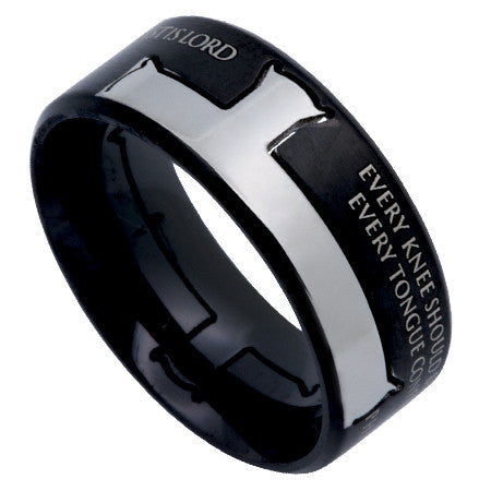 Black Iron Cross Ring, "Jesus Is Lord"