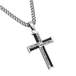 Cable Cross Necklace, "Christ My Strength"