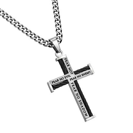 Cable Cross Necklace, "Fear No Evil"