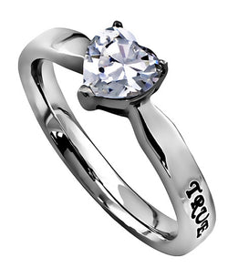CZ Heart Ring, "True Love Waits"