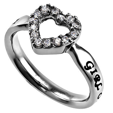 CZ Open Heart Ring, "Girl Of God"