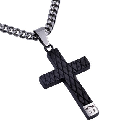 Black Diamond Back Cross Pendant, "Blood" | Stainless Steel  | Christian Jewelry
