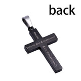 Black Diamond Back Cross Pendant, "Courage" |Josh. 1:9 | | Stainless Steel  | Christian Jewelry