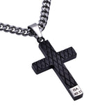 Black Diamond Back Cross Pendant, "Eagle Wing" | Stainless Steel  | Christian Jewelry