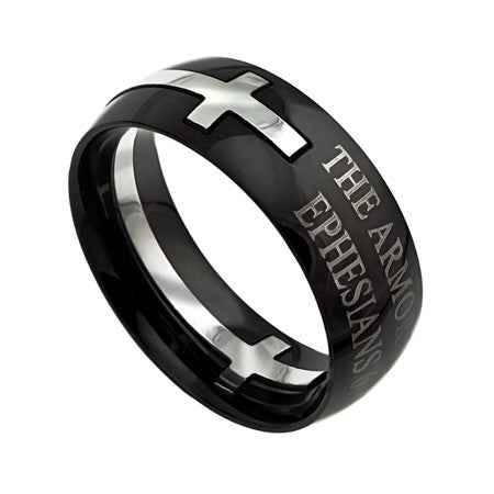 Square Double Cross Black Ring, "Armor Of God"