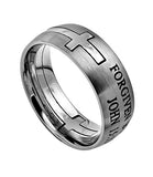 Square Double Cross Silver Ring, "Forgiven By God"