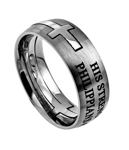 Square Double Cross Silver Ring, "His Strength"
