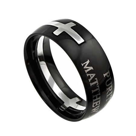 Square Double Cross Black Ring, "Purity"