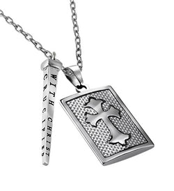 Men's Deluxe Silver Color Shield Cross With Nail, "Christ In Me" - White Carbon Fiber